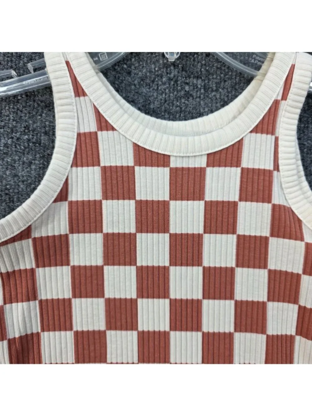 Old Navy Printed Sleeveless Rib Knit Tank Dress Girls M Brown Check Minimalist